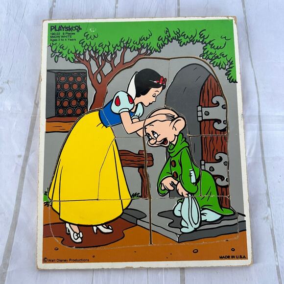 Vintage Playskool Snow White 8 Piece Wood Board Puzzle 190-22 Snow White - Picture 1 of 9